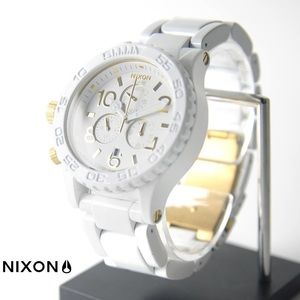 Nixon White and Gold 42-20 Chrono Watch